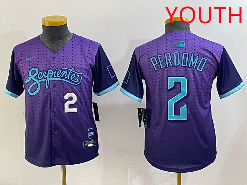 Youth 2025 Arizona Diamondback 2 Perdomo Purple Joint Name Nike MLB Jersey style 3